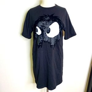 Rare Alexander McQueen Designer Black Monster Graphic T-shirt Dress Velvet Small